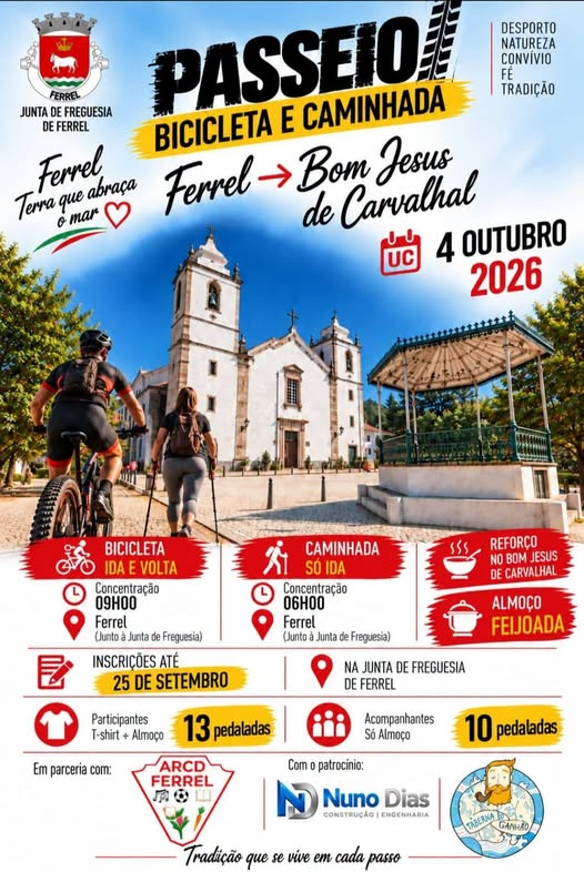 Passeio de Bicicleta e Caminhada Ferrel → Bom Jesus do Carvalhal: Desporto, Natureza e Feijoada!