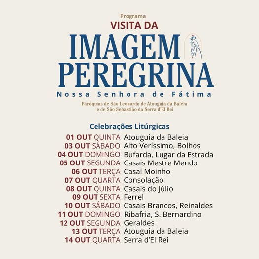 Visita da Imagem Peregrina de Fátima — 1 a 15 de Outubro em Peniche