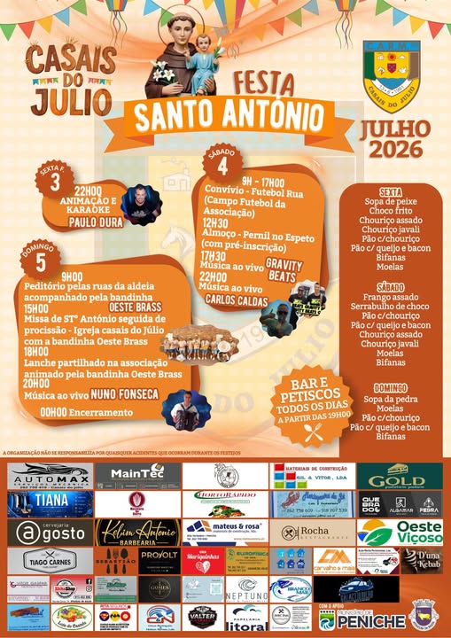 Festa de Santo António — Casais do Júlio 2026 — Dia 3, 5 Jul