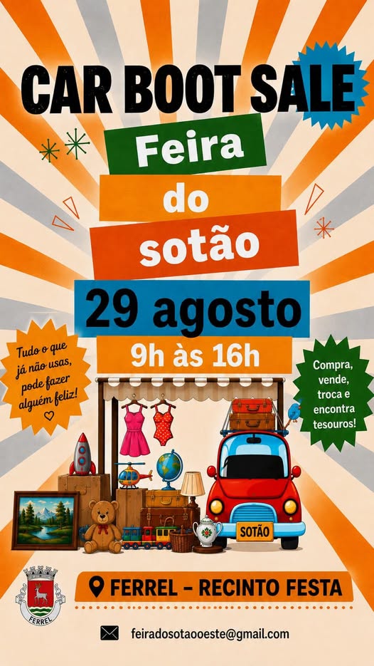 Feira do Sótão (Car Boot Sale) em Ferrel — 29 de Agosto